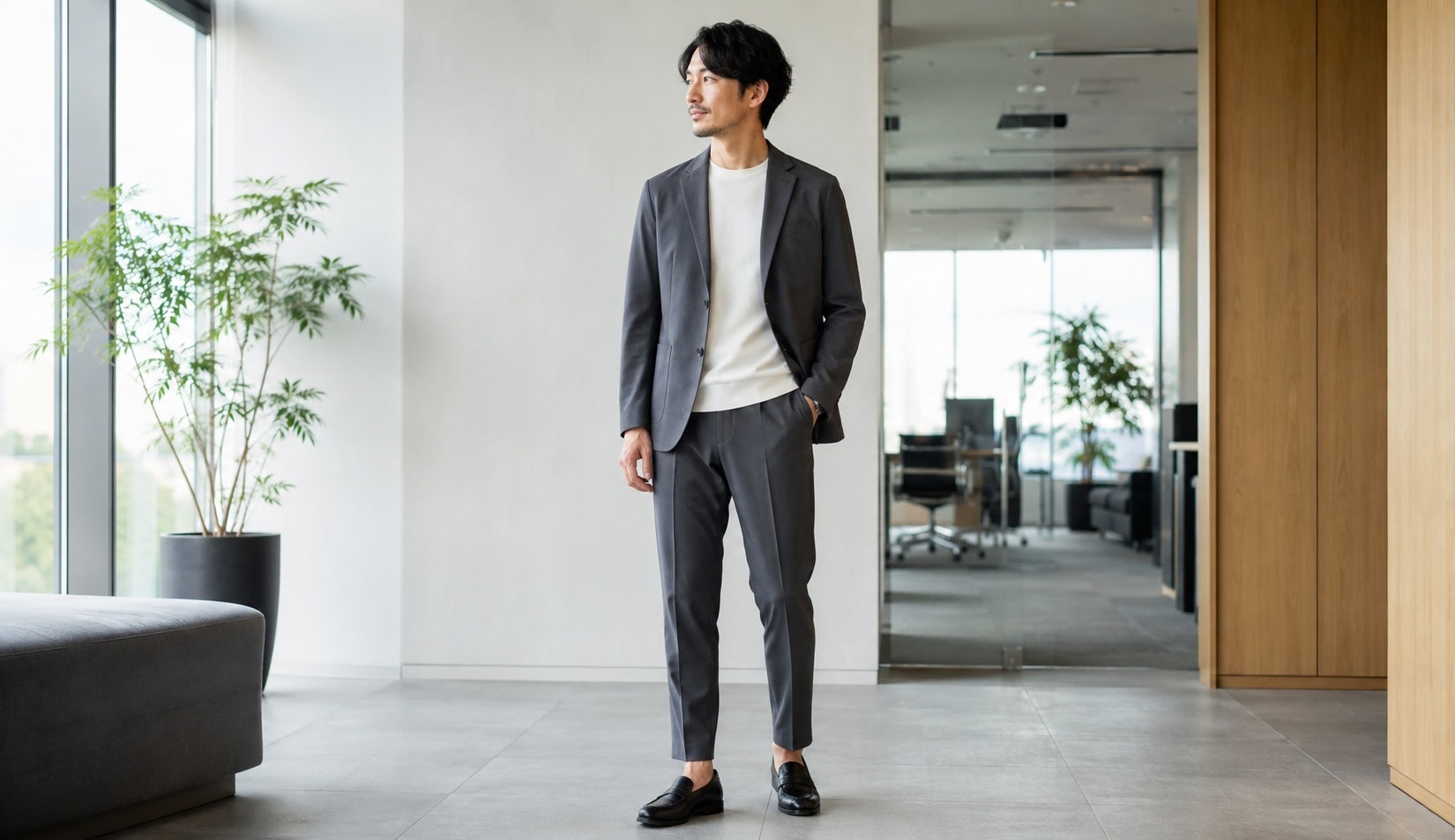 セットアップパンツを使ったきちんと感のあるコーデ