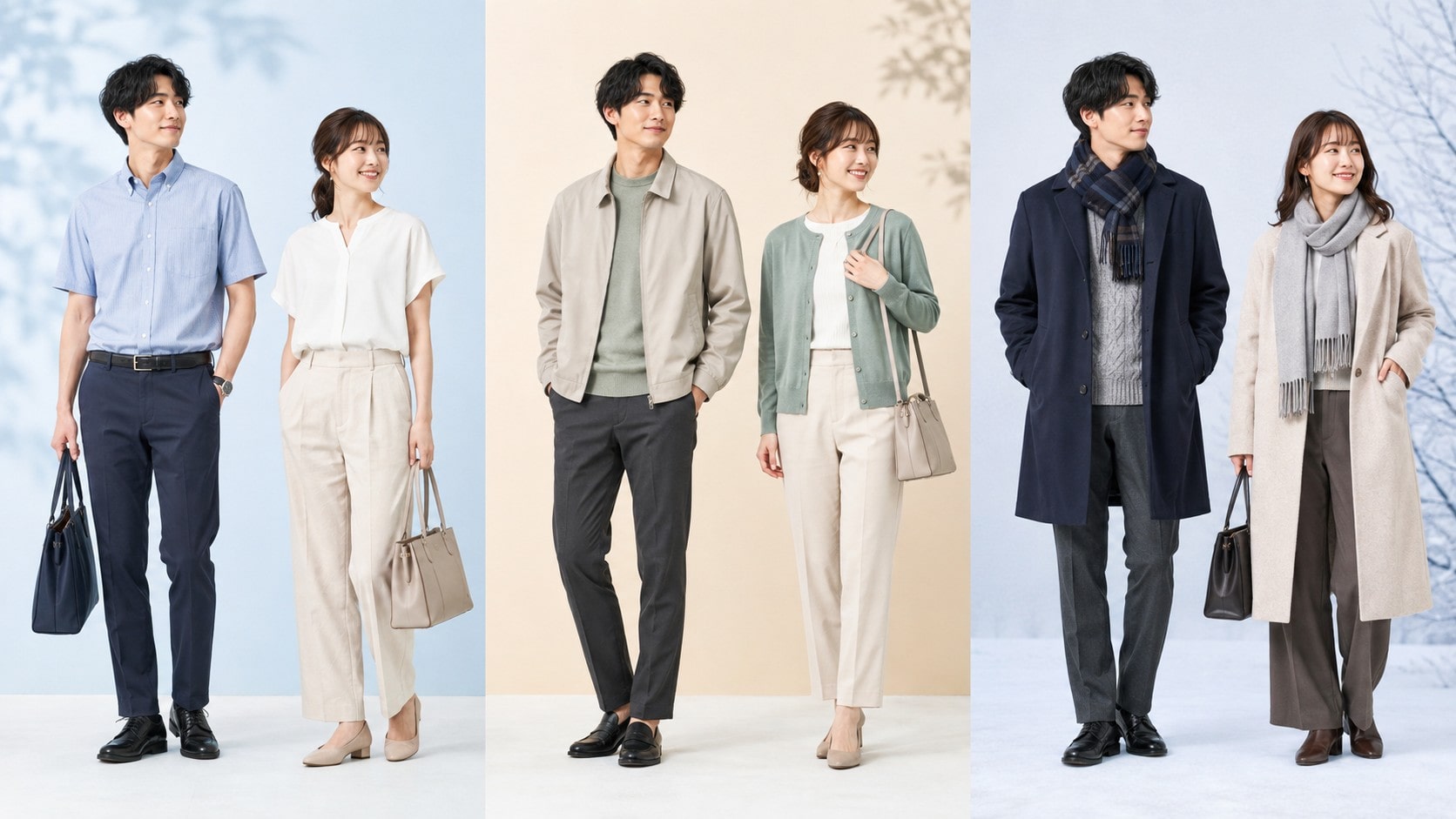 気温帯別の春夏・中間期・冬の服装例