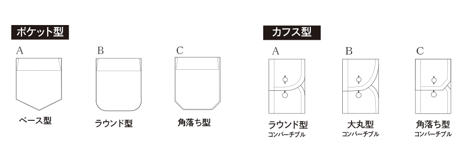 袖型・カフス型の一覧