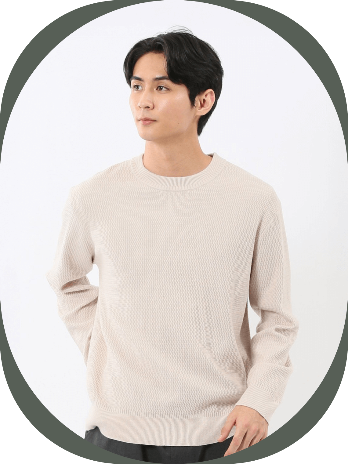 ウォッシャブル ストレッチ 配色ボーダー クルーニット