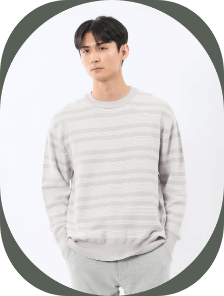 ウォッシャブル ストレッチ 配色ボーダー クルーニット