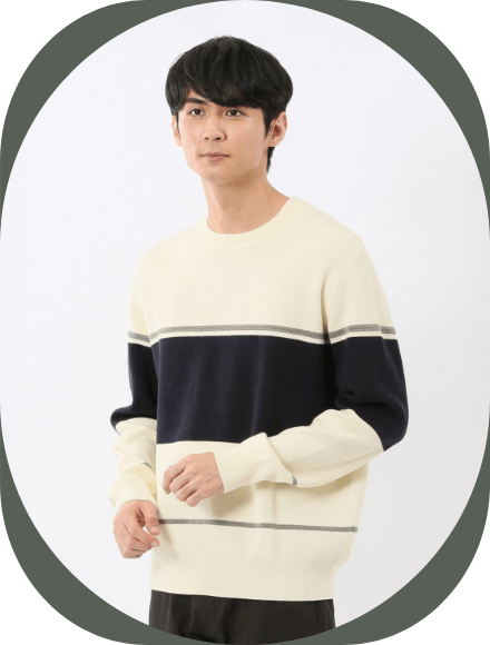 ウォッシャブル ストレッチ 配色切替 クルーニット