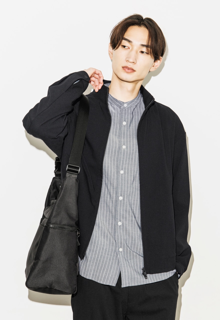 Blouson & Shirt & Wide Tapered Trousers & Bag
