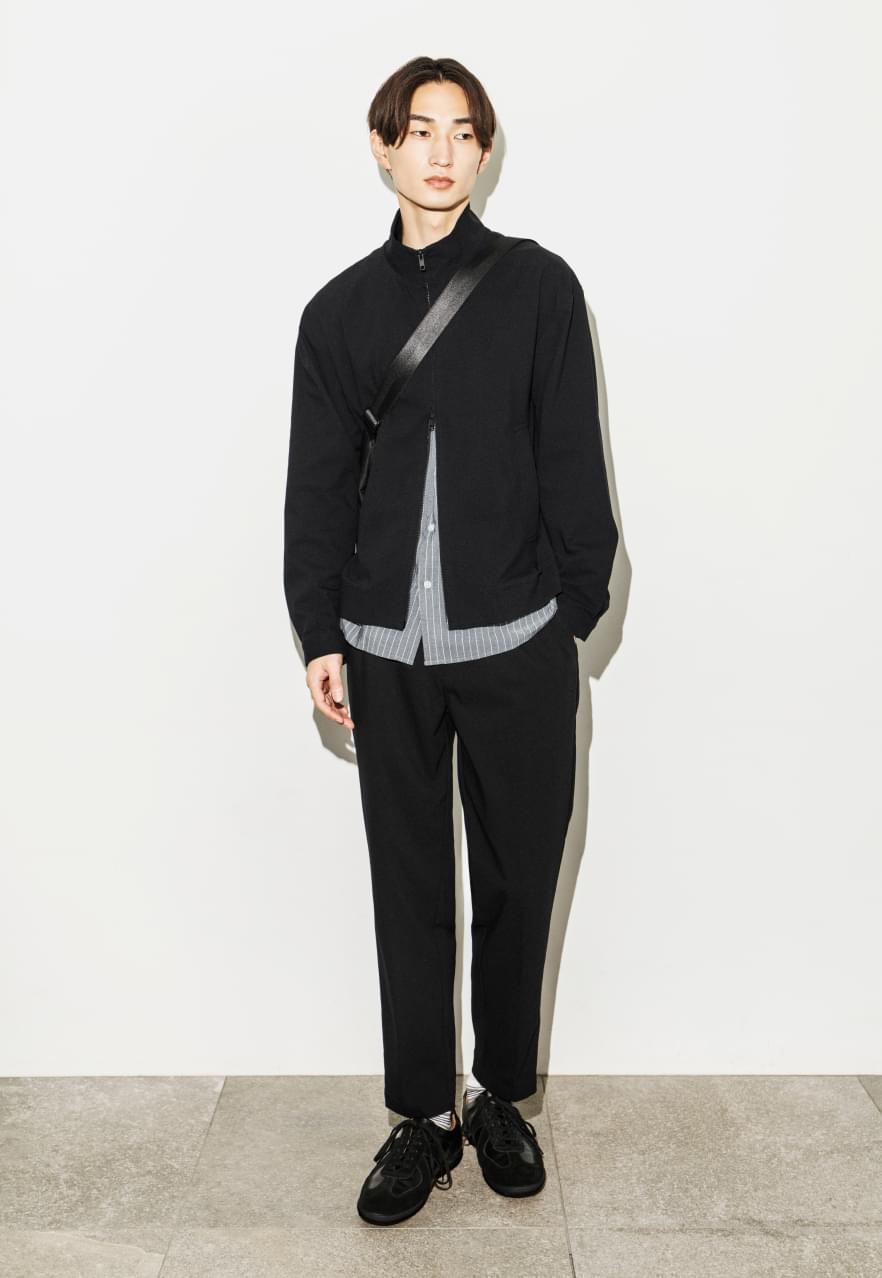 Blouson & Shirt & Wide Tapered Trousers & Bag